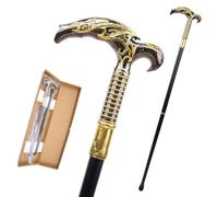Bastone Gotico Mietitore Nero e Dorato, 2 Pezzi Smontabile per Gentiluomo, Uso Quotidiano, Cosplay Collezione 93cm(Black Gold,Double section)