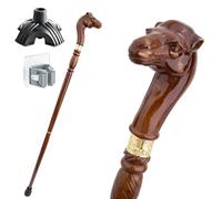 Bastone in Legno Massiccio, Testa D'Animale Manico Ergonomico Antiscivolo Resistente Portatile per Anziani Elegante per Signori