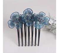 Bastone per capelli, 2 pezzi fermaglio for capelli floreale con ricamo, elegante accessorio for capelli, pettine for capelli, 7 denti, perni for capelli, for donne, chignon(Blue)