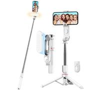 Bastone per Selfie con Treppiede Migliorato- Luce LED Lunga, Treppiede per Telefono Estensibile da 111CM con Telecomando Staccabile per Viaggi, Vlogging e Foto, Compatibile con iPhone e Android