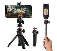 Bastone per selfie estensibile e mini treppiede, girevole a 360°, con impugnatura antiscivolo, per smartphone e action camera, portatile, per vlogging, viaggi, video live