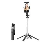 Bastone per selfie per cellulare, il bastone per selfie può essere esteso a quattro angoli, con una luce di riempimento (staccabile), 3 colori 9 posizioni (nero, il tubo in acciaio inossidabile non ha