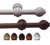 Bastone per Tenda, Asta in legno da Ø 22 mm. anelli + accessori da 160 a 200 cm. Movimento a strappo (frusta non inclusa), Attacco a parete (Bianco, 200 cm.)