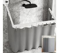 Bastone Per Tenda Doccia Pieghevole, Set Aste Per Tenda Doccia Pieghevole A 5 Vie Con Ventosa 1,8X2,0M TendaDoccia Impermeabile Senza Fori Asta 197cm Forma L/U A Forma Scala Dritto (Grigio, 5 Volte)