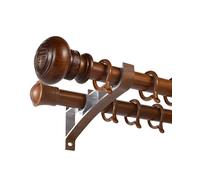 Bastone per tenda doppio con terminali cinesi, robusto binario per tenda in finto legno, con staffe incluse (teak, 270 cm - 135 cm x 2)