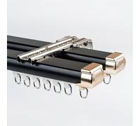 Bastone per tenda doppio resistente in alluminio da 1 a 6 m, per montaggio a soffitto o a parete, ideale per divisori, colore nero, dimensioni 1,6 m (2 x 80 cm)