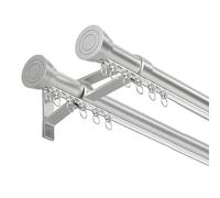 Bastone per tenda doppio silenzioso con anelli scorrevoli in alluminio, con staffe e terminali, per camera da letto, soggiorno, cucina, regolabile, 1,6 m (2 x 80 cm), grigio