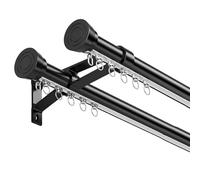 Bastone per tenda doppio silenzioso con anelli scorrevoli in alluminio, con staffe e terminali, per camera da letto, soggiorno e cucina, nero, 3,6 m (3 x 1,2 m), facile da installare, design elegante