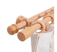 Bastone per tenda in legno massello, 280 cm, stile romano, singolo binario montato su un lato, colore legno originale, asta per finestra, per decorazione domestica, 1 pezzo (120 cm, doppio polo)