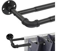 Bastone per Tende Corsa Interna 2 Stili Industriali, 73-309cm Asta per Tende Regolabile in Acciaio Inox con Testa Flangia e Supporti per Soggiorno Camera da Letto Finestra/Nero Opaco