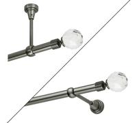 Bastone per tende da 180 cm, 1 binario, in acciaio antico, con sfera di cristallo, per montaggio a parete o a soffitto