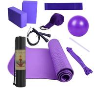 Bastone per yoga e pilates a casa, kit per pilates con fascia di resistenza, tappetino per esercizi con blocchi yoga, attrezzatura fitness per donne e uomini, include fascia di resistenza in lattice