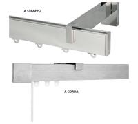 Bastone Piatto per Tende 40x10 in Alluminio - Binario Moderno a Corda o Strappo - Movimento: A strappo, Attacco: Soffitto, Colore Bastone: Cromo, Larghezza: 300 CM
