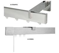 Bastone Piatto per Tende 40x10 in Alluminio - Binario Moderno a Corda o Strappo - Movimento: A strappo, Attacco: Parete, Colore Bastone: Nichel satinato, Larghezza: 200 CM