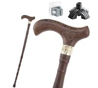 Bastone Retro in Legno Massiccio, Manico Ergonometrico Antiscivolo Resistente all'usura e Portatile Ideale per Anziani Accessorio Elegante per Signori