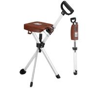 Bastone Sedia Pieghevole Portatile da Passeggio in Lega di Alluminio Bastone per Anziani con Seduta Pieghevole Leggero Portatile Antiscivolo Stabile per Anziani(Brown)