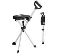Bastone Sedia Pieghevole Portatile da Passeggio in Lega di Alluminio Bastone per Anziani con Seduta Pieghevole Leggero Portatile Antiscivolo Stabile per Anziani(Black)