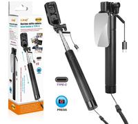LinQ Selfie stick USB-C con specchietto integrato e tasto otturatore, Nero