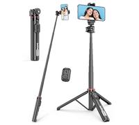 Bastone Selfie Treppiede Alluminio, Cavalletto per Smartphone con Testa a Sfera 360° & Telecomando Selfie Stick Estensibile Portatile con Cold Shoe Treppiede Telefono per iPhone e Android, Vlog, Live