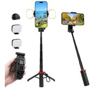 Bastone Selfie Treppiede Bluetooth 4 in 1 con Funzione Zoom,Cavalletto per Smartphone Formato Tascabile con 2 Luce,Treppiede Smartphone,Rotazione 360° per iPhone 17 16 15,Samsung S26 S25,Vlog