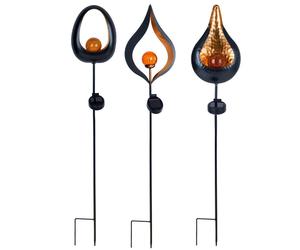 Bastone solare da giardino a fiamma solare per esterno Decorazione solare da giardino per esterno con picchetto ed effetto fiamma, vetro metallico, 1x LED, H 93 cm, set di 3