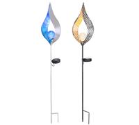 Bastone solare da giardino con fiamma a luce solare per esterno Decorazione da giardino solare per esterno, con picchetto ed effetto luce in giallo e blu, 1x LED, H 90 cm, set di 2