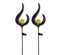 Bastone solare da giardino con fiamma a luce solare per esterno Decorazione da giardino solare per esterno, con picchetto da terra ed effetto luce in vetro craquelé, 1x LED, H 90 cm, set di 2