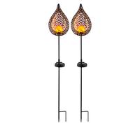Bastone solare da giardino con fiamma a luce solare per esterno Decorazione da giardino solare per esterno, con picchetto da terra ed effetto luce, vetro craquelé, 10x LED, H 90 cm, set da 2