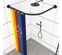 Bastone Tenda Doccia Angolare A Pressione A Forma Di L, Asta per tenda da doccia regolabile e curva in Acciaio Inossidabile, Per Bagno e Spogliatoio (Dimensioni: C 90-130 Cm X 90-130 Cm, Colore: Nero)