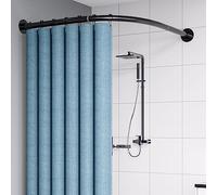 Bastone Tenda Doccia Angolare A Pressione A Forma Di L, Asta per tenda da doccia regolabile e curva in Acciaio Inossidabile, Per Bagno e Spogliatoio (Dimensioni: A 70-95 Cm X 70-95 Cm, Colore: Nero)
