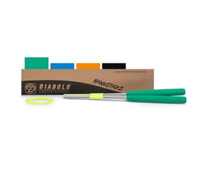 Bastoni per diabolo (32 cm) in alluminio con corda di ricambio (160 cm) e manico in gomma espansa (verde), di qualità professionale, per tutti i modelli e marche