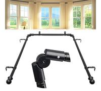 Bastoni per tende a bovindo, a forma di U, resistenti, per finestre a bovindo, con staffe, regolabili, per camera da letto, soggiorno, sala da pranzo, nero