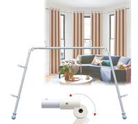 Bastoni per tende a bovindo, asta per tende ad angolo resistente, design fai da te regolabile per aste centrali e laterali, a forma di U, set con staffe per finestre, bianco