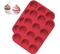 BASVII 2 Teglia per Muffin Silicone, 12 Stampi, 29.2 x 22 x 2.8 cm, Stampo Muffin, Stampi per Muffin Rivestimento Antiaderente per Muffins, Cupcake (Rosso)