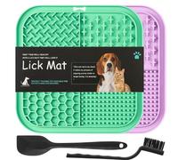 BASVII Lick Mat per Cani, 20x20 cm, Tappetino da Leccare per Cani e Gatti 2 Pezzi, Tappetino Silicone con Ventosa, licking mat Forte Aderenza, con Spatola e Spazzola. (ciano + viola, 20x20CM)