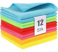 BASVII Panni Microfibra 30x30 cm, Set da 12 Panni Riutilizzabili, Assorbimento Acqua,Senza Pelucchi,Senza Sbiadire, Stracci Cucina in 6 Colori, Panno Microfibra Multifunzionale, Miscela di Colori
