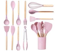 BASVII Utensili Cucina Silicone da 12 pezzi, Adatto Tutte le Pentole Padelle, Set Utensili Cucina Siliconea per Gli Amanti Della Cucina (Rosa)