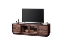 BASXDRFXZ Mobile TV per Camera da Letto Mobiletto basso piccolo in legno massello di noce nero 200x50x40cm, centro intrattenimento in vetro color tè, mobile for soggiorno adatto for hotel