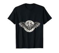 Bat And Full Moon Halloween Gothic Design Maglietta