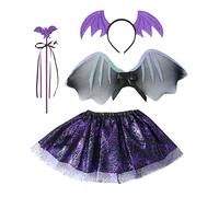 Bat Costume Kids - Comfortable Halloween Cosplay Suit, Stylish Party Outfit | Girls Tutu Dress with Wing Details and Headband, Fun Up Set for Festivals Performances School Plays Birthday Holiday Event