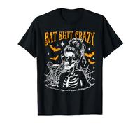 Bat Shit Crazy Halloween Fiore Strega Scheletro Maglietta