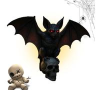 Bat Skull Lamp, Gothic Wall Decor, 6.5x2.83in 3d Resin Sculpture, Built in Led Light, Scary Horror Design for Studies, Bedroom, Escape Room, Bar, Bedside, Living Room, Halloween