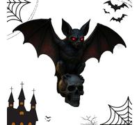 Bat Skull Lamp, Gothic Wall Light, 6.5x2.83x5.91 Inches Halloween Resin Sculpture, 3D LED Horror Fixture Design, Scary Decorative Ambience Accent, for Bar Escape Room Bedside Living Display Setup