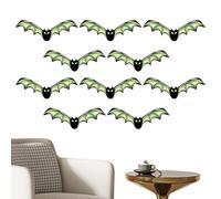 Bat Wall Decor, Glow in the Dark Bats, 5.91x2.48x0.2 Inches Vintage Halloween Decoration, 10-Piece Set with Luminous Effect, Spooky Ornament for Classroom Haunted House Home Bathroom Bedroom Party
