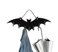 Bat Wall Hook, Gothic Wooden Key Rack, Decorative Organizer, 11.42x3.54 Inches Hanging Slots Design & Space Saving Hanger, Entryway Accent for Bathroom, Closet, Dormitory, Kitchen, and Bedroom