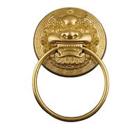 Batacchio per porta a forma di testa di leone in ottone anticato Resistente anello di tiraggio per porta d'ingresso in lega di zinco, stile vintage decorativo(A,24cm)