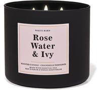 Bath and Body Works, Candela bianca a 3 stoppini con oli essenziali - 16 once - 2021 Core Scents! (Acqua di rosa ed edera)