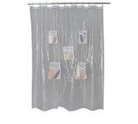 Bath Bliss - Fodera per doccia in PEVA con 5 tasche in rete, per riporre oggetti, tablet, iPad, 177,8 x 182,9 cm, colore: Trasparente
