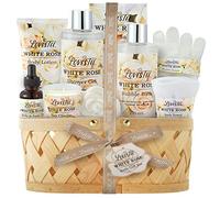 Bath & Body Spa Gift Basket for Women, Best Gift for Christmas, Mother's Day & Birthday, White Rose Set Includes Body Loion, Shower Gel, Bubble Bath, Bath Salt, Towel, Soap, Olio, Candle, Gloves,