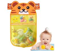 Bath Rete Giocattolo, Rete Giocattolo per Vasca Quick Dry porta giochi da bagno Cute Tiger Organizzatore Giocattoli Bagno Sacchetto giocattolo da bagno 4 scomparti con 2 ganci adesivi
